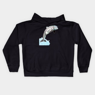 Dolphin Jumping Above the Waves- Orange Kids Hoodie